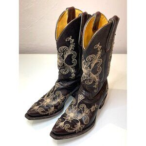 Cavenders Cowgirl Boots  Snip Toe Embroidered Brown Women’s Size 8 B